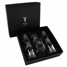 Набір для віскі "ШЕВРОН ВМФ" 6 келихів 360 мл, графін 750 мл, кришталь з платиною, зображення срібло з позолотою Набір для віскі "ШЕВРОН ВМФ" 6 келихів 360 мл, графін 750 мл, кришталь з платиною, зображення срібло з позолотою