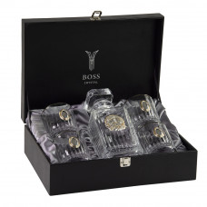 Сет для виски Boss Crystal «Казак» графин с казаком, 4 стакана с платиной, накладки серебро и золото
