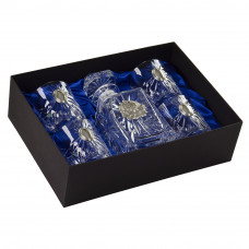 Сет для виски Boss Crystal «ДИРЕКТОРСКИЙ ОАЗИС», графин, 4 стакана с овалами, серебро
