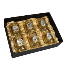 Набір для віскі "Лідер бурштиновий" Boss Crystal, 6 бурштинових келихів, золото, срібло, соняшниковий кришталь