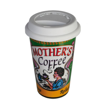 Фарфоровая кружка с силиконовой крышкой "Mothers coffe" 16 х 10 см
