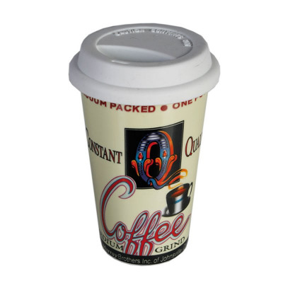 Фарфоровая кружка с силиконовой крышкой "Q coffe" 16 х 10 см