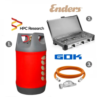 Набор: газовая плита Enders Brisbane 3Z н/ж сталь з термодатчиком + баллон HPCR-G.5 (G.4), 24,5л