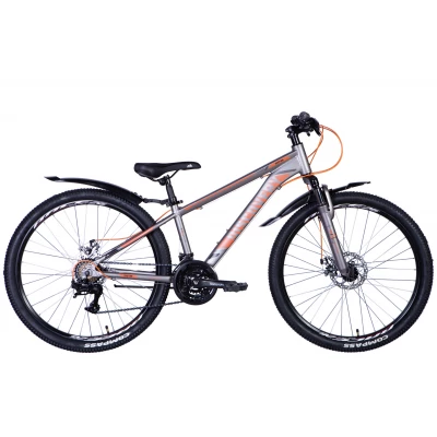Велосипед AL 26" Discovery BASTION DD FR рама-13" сріблясто-помаранчевий (матовий) 2024 крила, крило пер., крило зад., підніжка