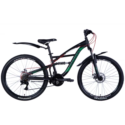 Велосипед ST 26" Discovery TRON DD FR рама-15" чорно-зелений (матовий) 2024 крила, крило пер., крило зад., підніжка