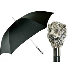 Зонт мужской черный с ручкой LION , silver